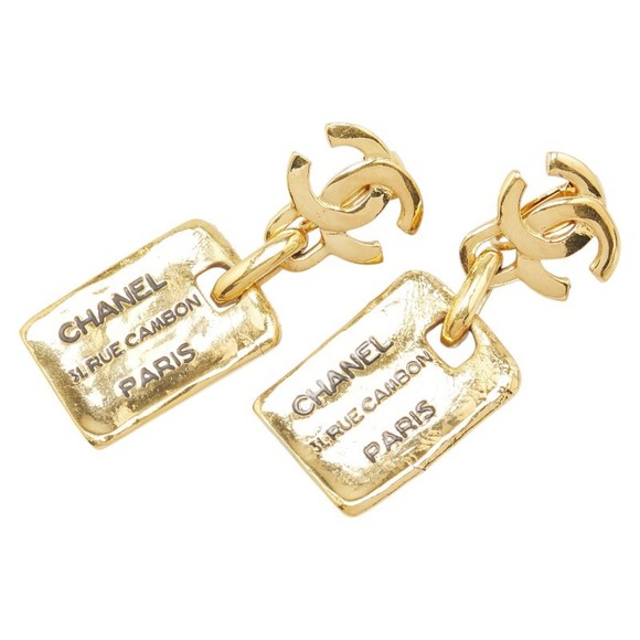 CHANEL Gold Logo Earrings - Picture 1 of 9